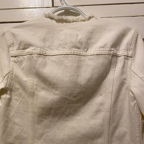 Club Monaco White Denim Frayed Jacket - Picture 10 of 12
